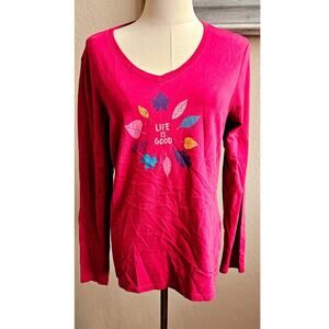 Life Is Good Women's Long Sleeve Autumn Leaves Fall  Crusher T-Shirt Size S Pink